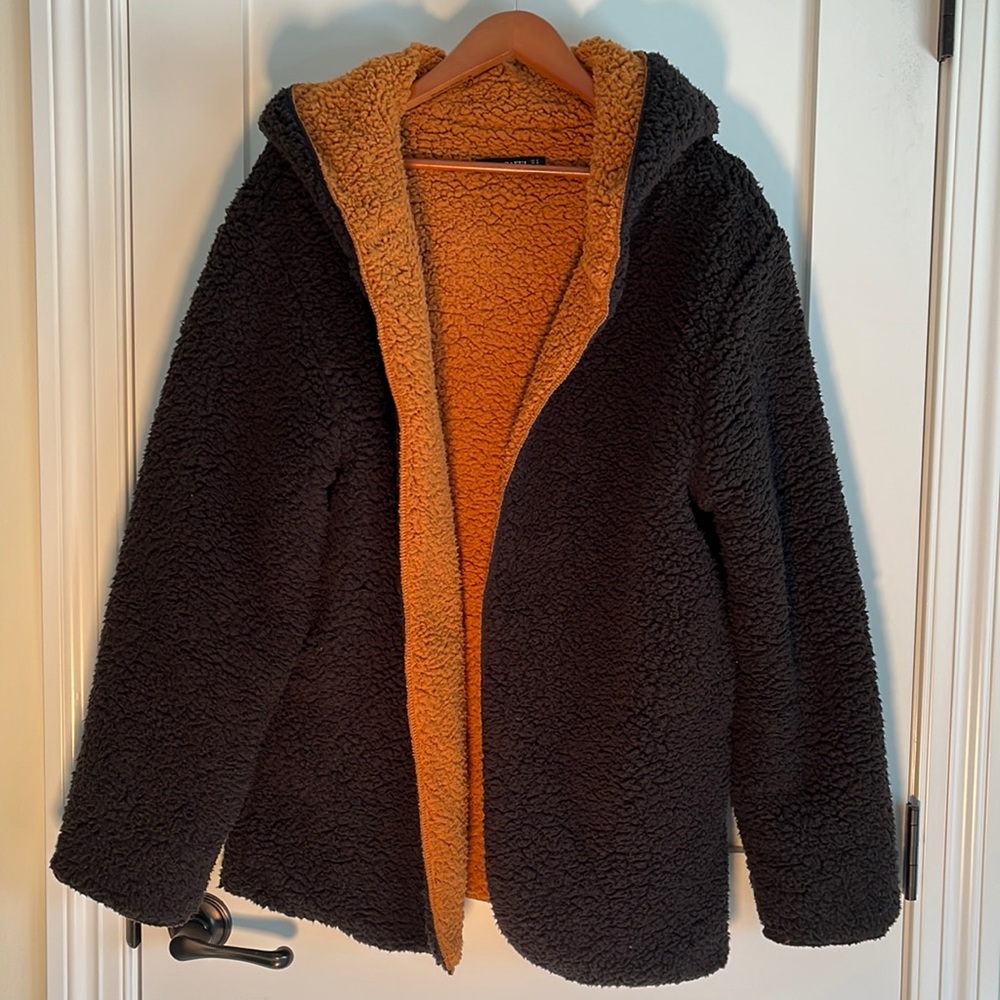 Black Hooded Teddy Jacket